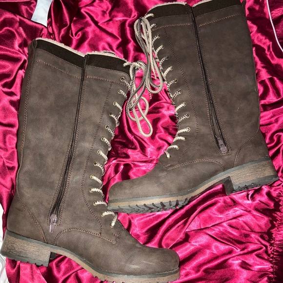 Maurices women’s brown knee-high zippered boots faux fur interior sz 11 EUC - Picture 2 of 7